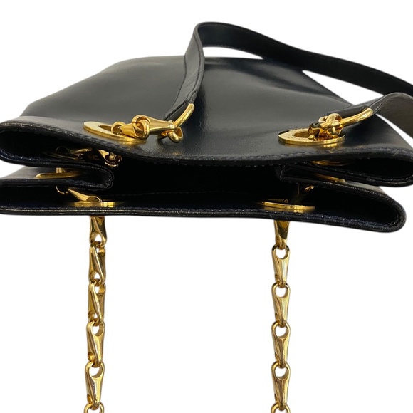 Celine w/ COA Navy Leather Bucket Shoulder Bag w/ Gold Hardware Chain Authentic - Picture 11 of 16